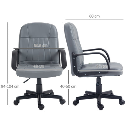Desk Chair, PU Leather Computer Office Chair with Adjustable Height, Swivel Wheels for Home Work Study, Grey