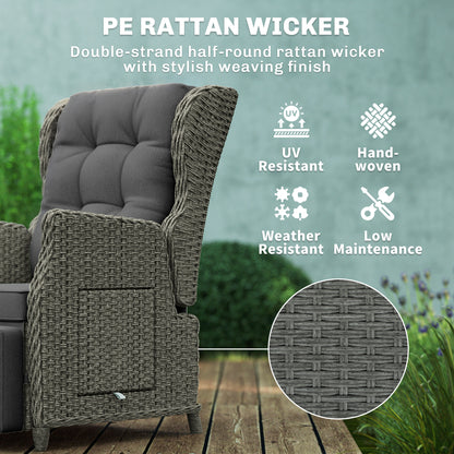 Rattan Garden Recliner Chair, Reclining Garden Chair with Adjustable Back and Footrest, Flip Table, Cushion, Dark Grey