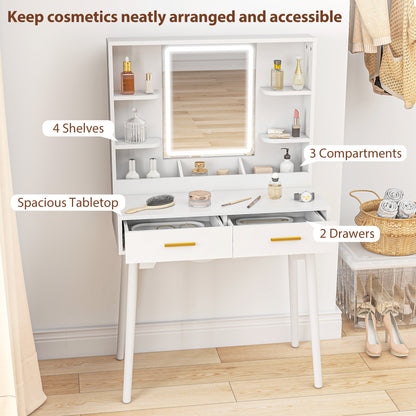 Elegant Dressing Table, with LED Mirror - White