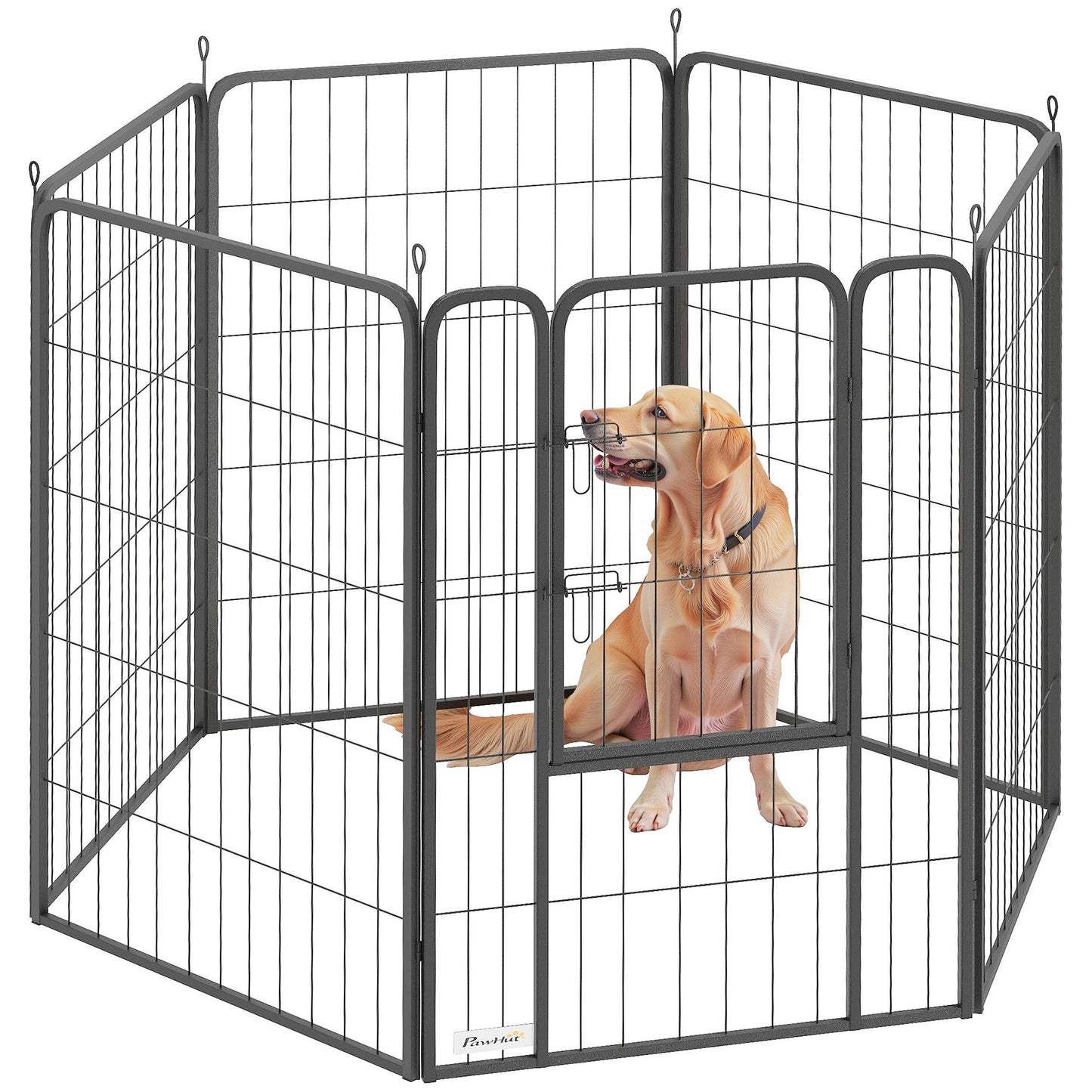 Six-Panel Dog Playpen with Door, for Large Dogs, Indoors, Outdoors, 100cm Tall, Black