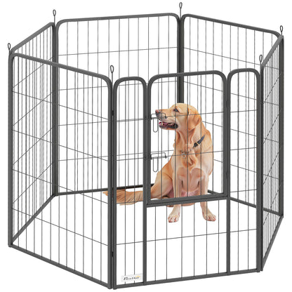 Six-Panel Dog Playpen with Door, for Large Dogs, Indoors, Outdoors, 100cm Tall, Black