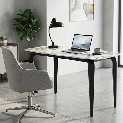 Dining Table for 4, Modern Kitchen Table with Sintered Stone Tabletop, Metal Legs, White