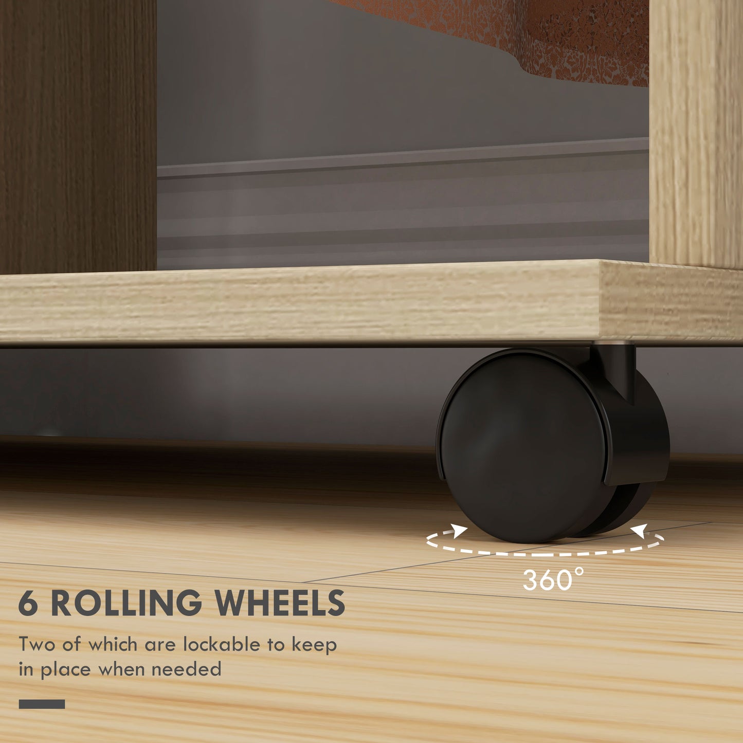 Open Wardrobe Double Mobile Storage Shelves Organizer W/6 Wheels-Natural