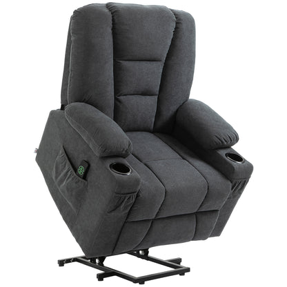 Electric Riser Recliner Armchair， Oversized Chair with Cup Holder & Side Pockets for Elderly in Living Room, Charcoal Grey