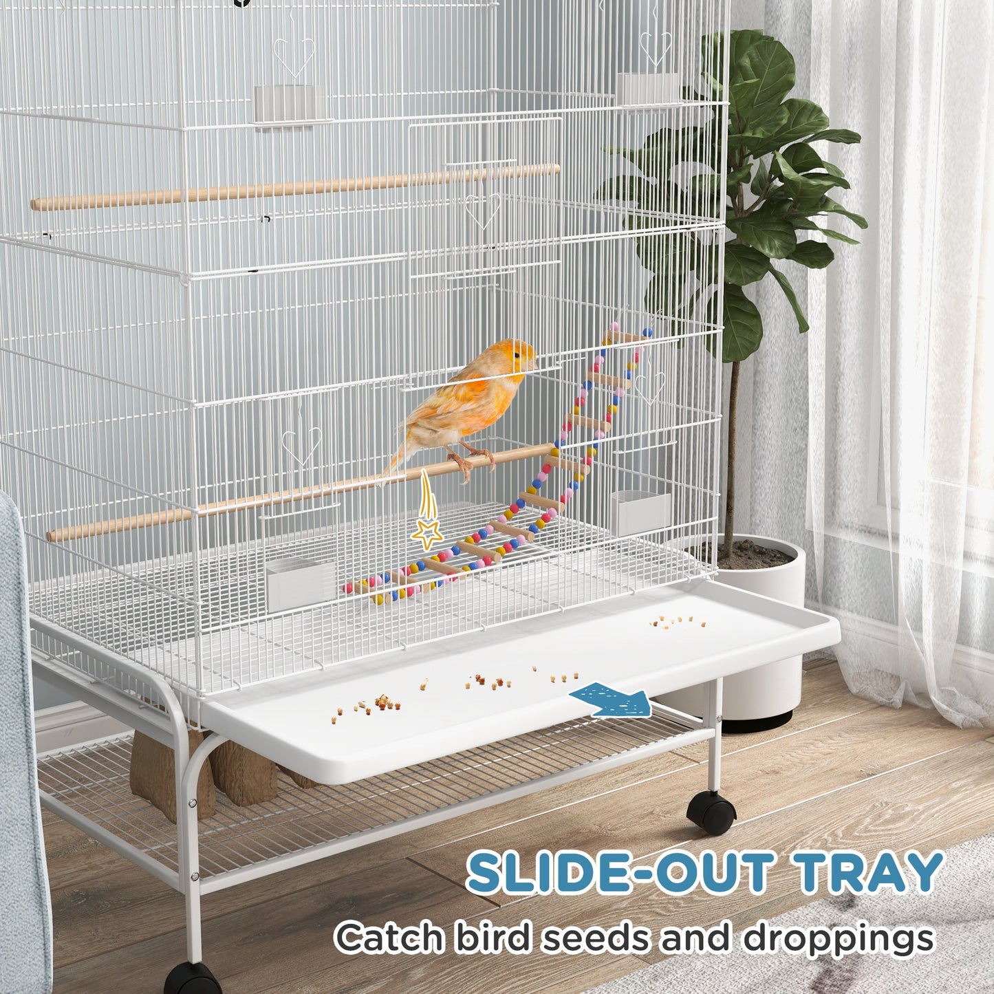 Bird Cage w/ Stand, Toys, Accessories, for Canaries, Finches, White