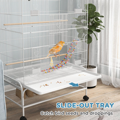 Bird Cage w/ Stand, Toys, Accessories, for Canaries, Finches, White