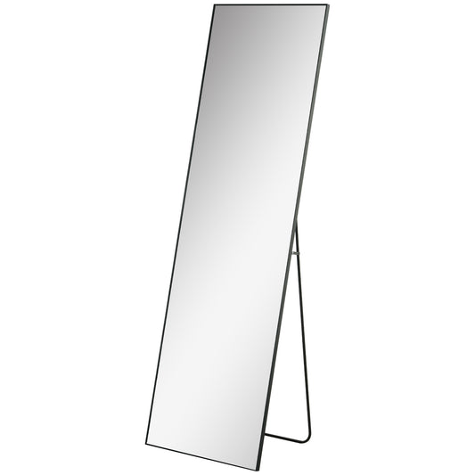 Full Length Mirror, Aluminium Alloy Framed Full Body Mirror with Tempered Glass, Standing or Wall Hanging, Black