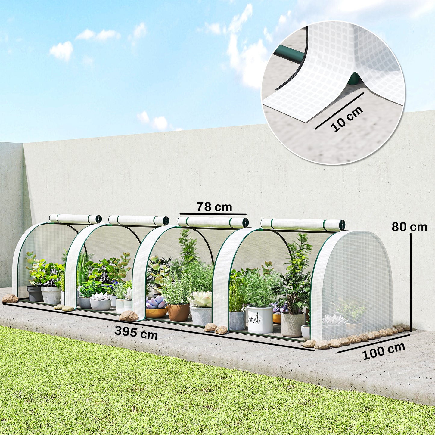 395 x 100 cm Low Tunnel Greenhouse - White