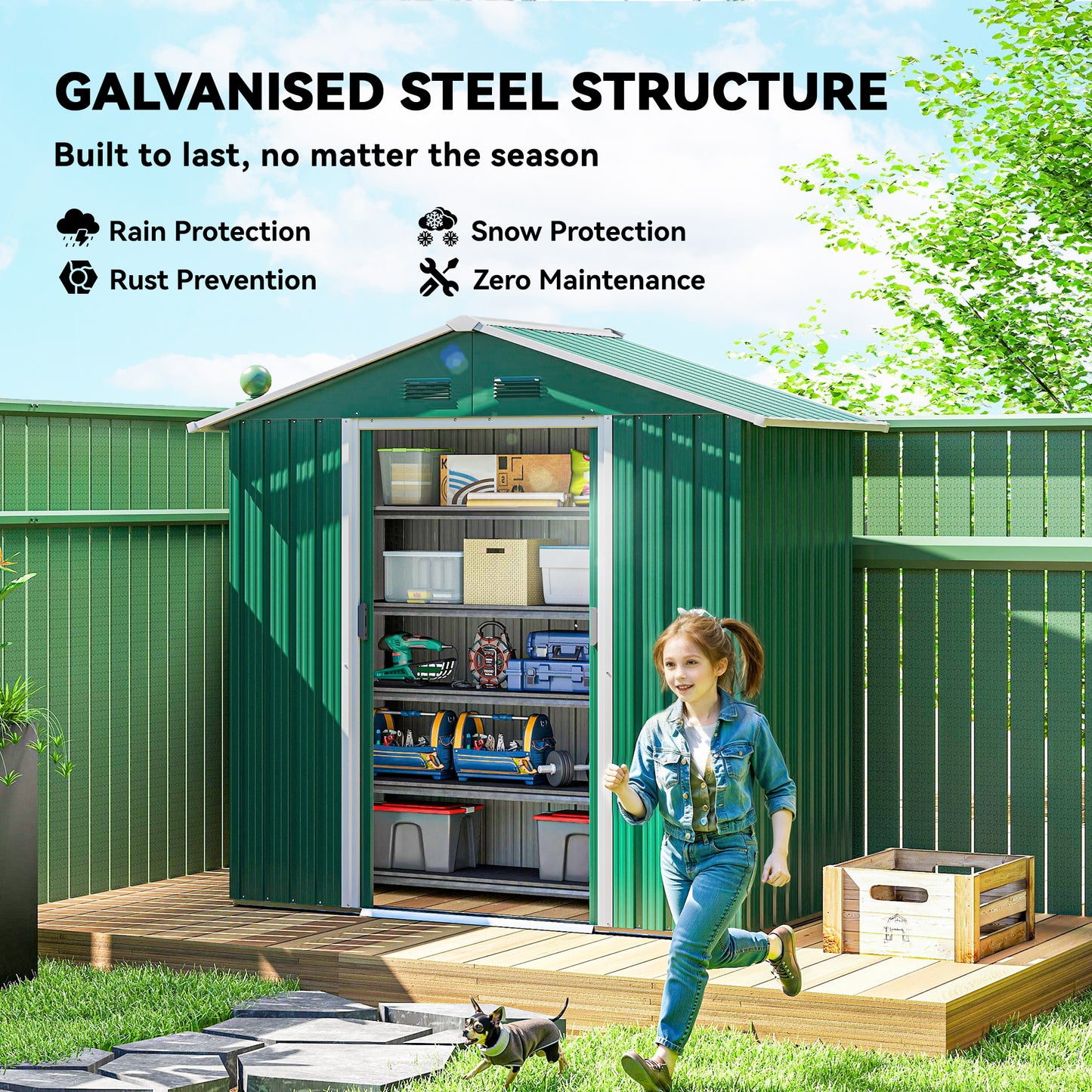 6.5ft x 3.5ft Metal Garden Storage Shed for Outdoor Tool Storage with Double Sliding Doors, Green