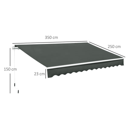 3.5M x 2.5M Manual Awning Canopy Retractable Sun Shade Shelter for Garden Patio