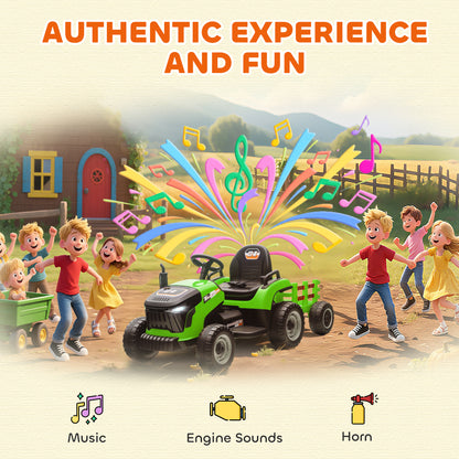 12V Ride on Tractor and Trailer with Remote Control, Music, Shifter, Start-Up Sound, for Kids Ages 3-8 Years, Green