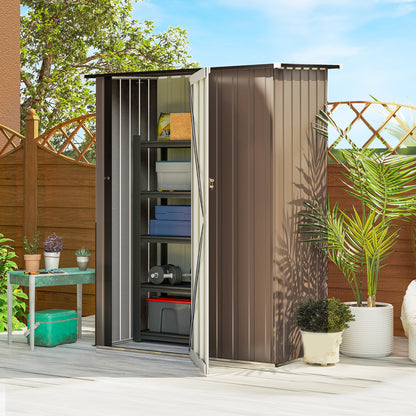 5ft x 3ft Garden Storage Shed, Galvanised Outdoor Metal Shed Waterproof with Sloped Roof, Lockable Door for Patio Tools