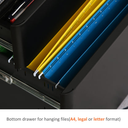 Lockable Cabinet, Rolling Filing Cabinet with 3 Drawers, Steel Office Drawer Unit for A4, Letter, Legal Sized Files