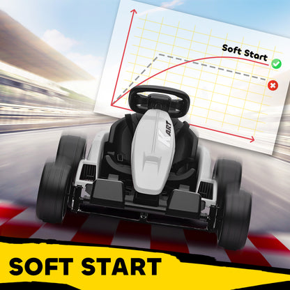 24V Electric Go Kart, Drift Kart with Adjustable Seat, Slow Start, 5-Point Harness, Music, for 6-12 Years, White