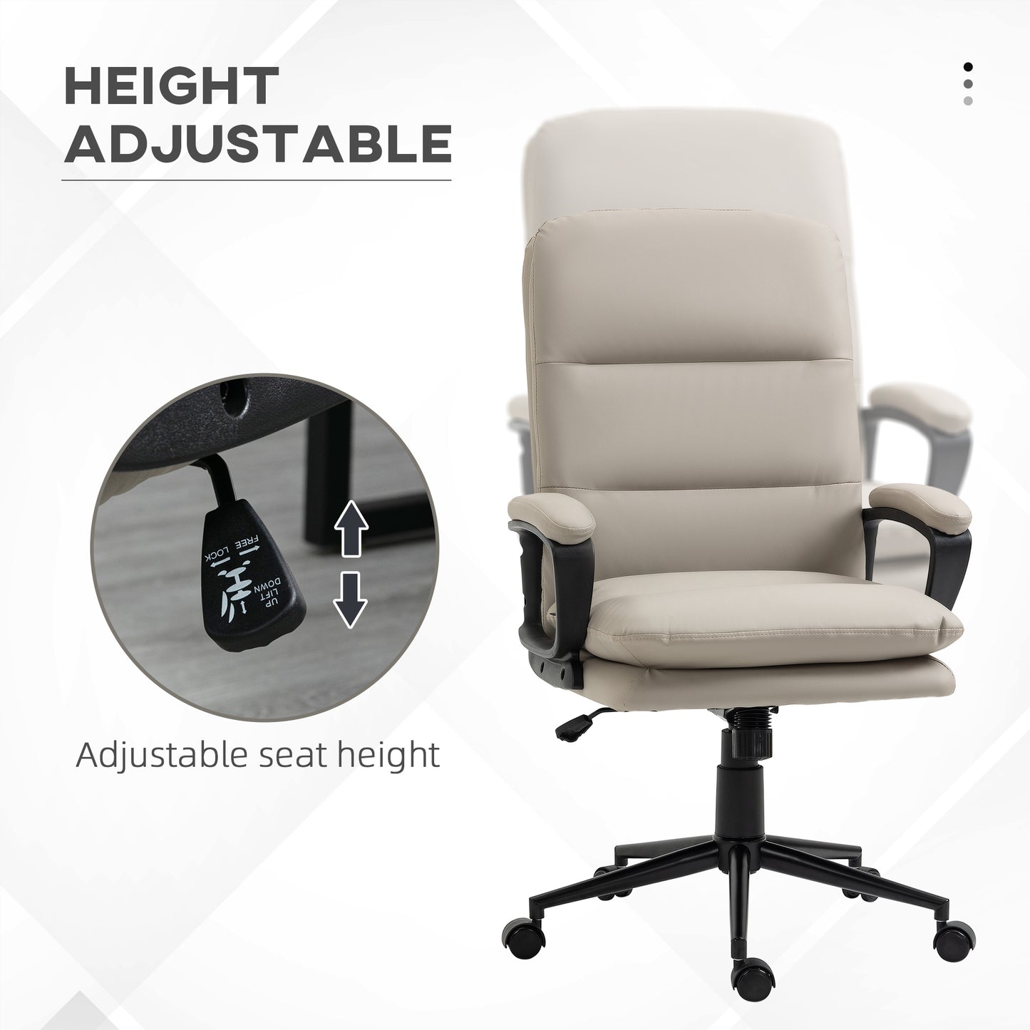 Office Chair, PU Leather Computer Desk Chair Office Chair with Adjustable Height and Swivel Rolling Wheels for Work Study