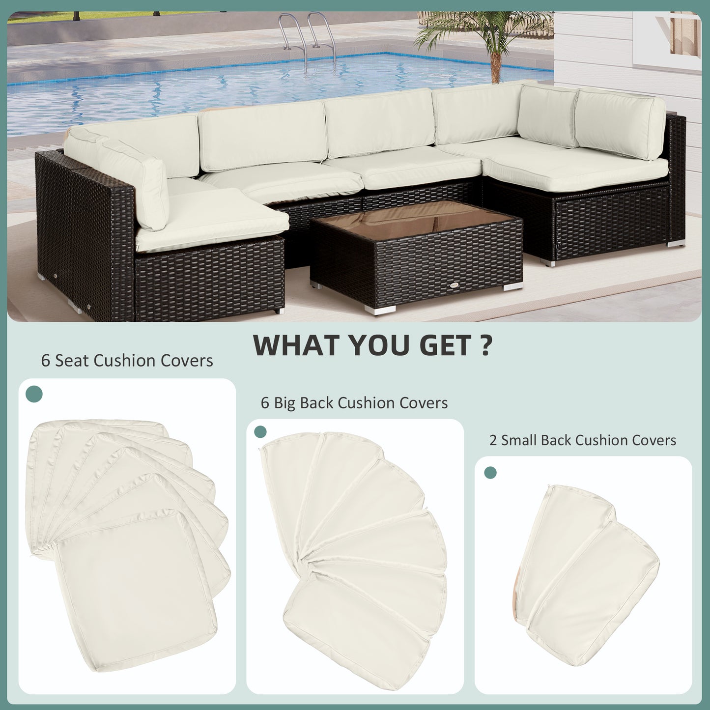 Replacement Cushion Covers for Garden Sofa Set, Garden Rattan Sofa Cushion Polyester Cover Replacement Outdoor