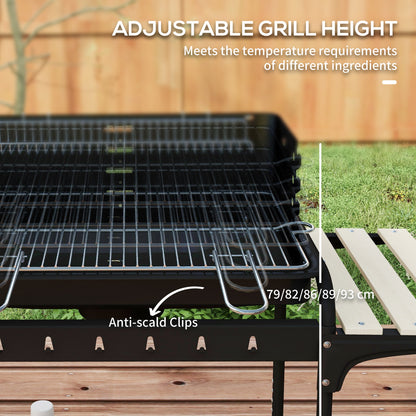 Charcoal Barbecue Grill with Adjustable Grill Height, Portable BBQ Trolley