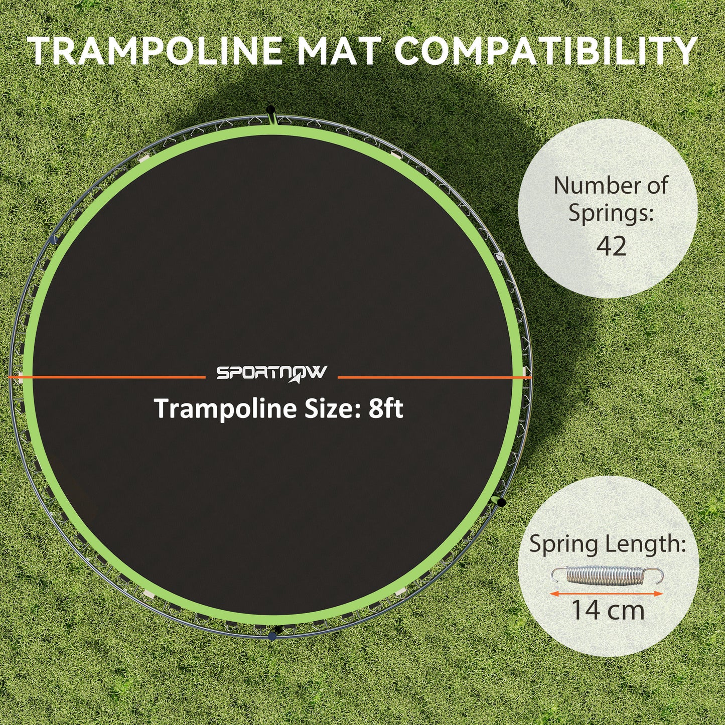 Trampoline Replacement Mat with Spring Pull Tool, 42 V-Hooks, for 8ft Trampoline using 14cm Springs, Green