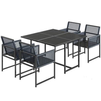 5 Pieces Garden Dining Set, Outdoor Patio Cube Set, 4 Seater Outdoor Table and Chairs with Foldable Backrest, Dark Grey