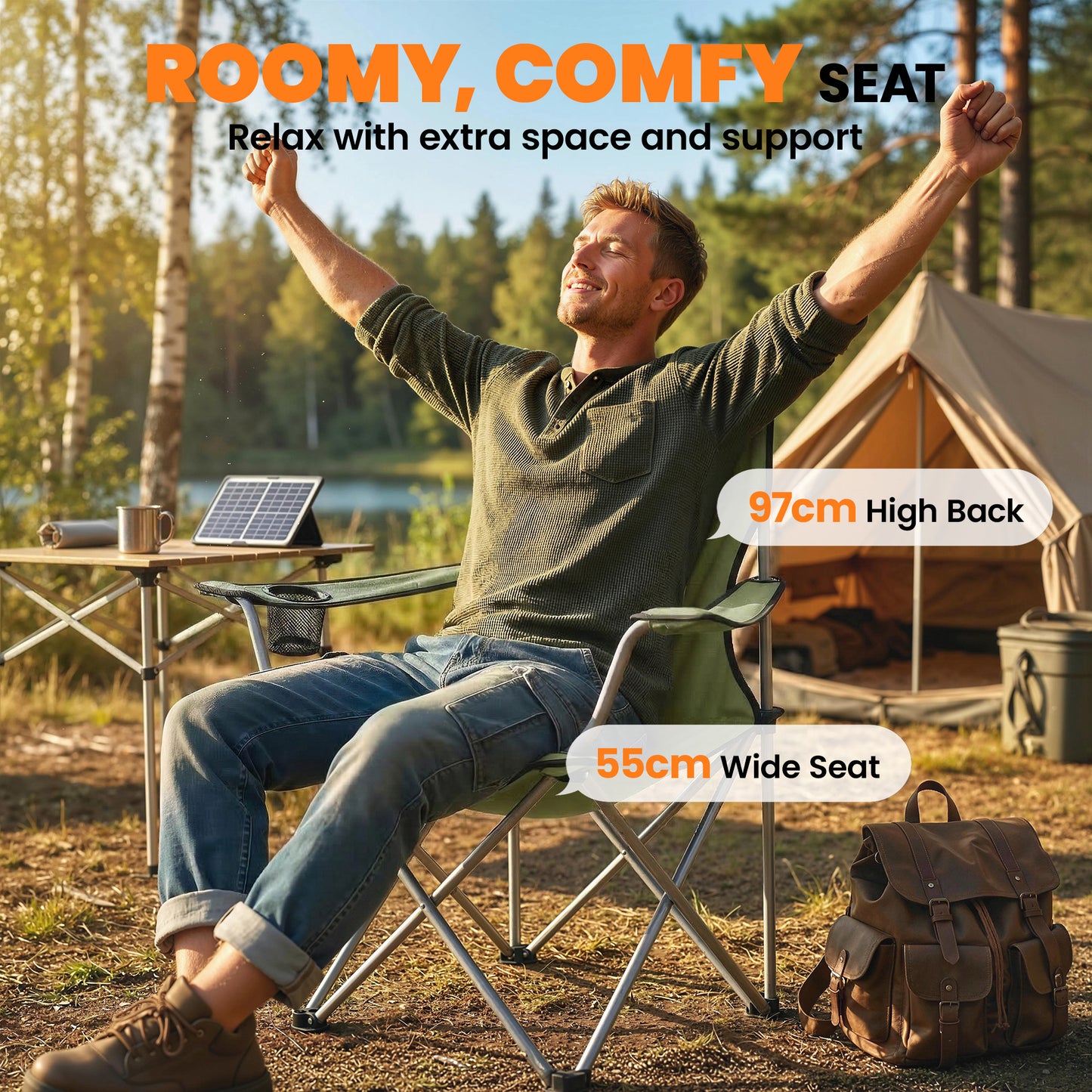 Camping Chair Set of 2 Portable Folding Outdoor Camp Chair with Cup Holders and Carry Bag Green
