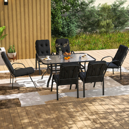 Seven-Piece Garden Dining Set with Cushions - Black