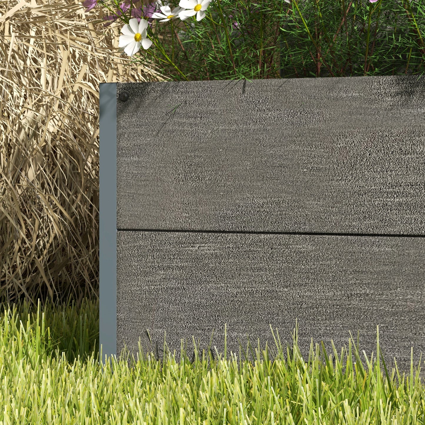 34 x 69.5cm Garden Planter Box, with Back Trellis, Grey