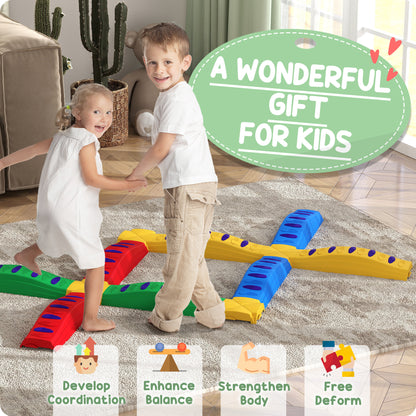 12-Piece Kids Balance Beam Stepping Stones, with Non-Slip Foot Pads, Multicoloured