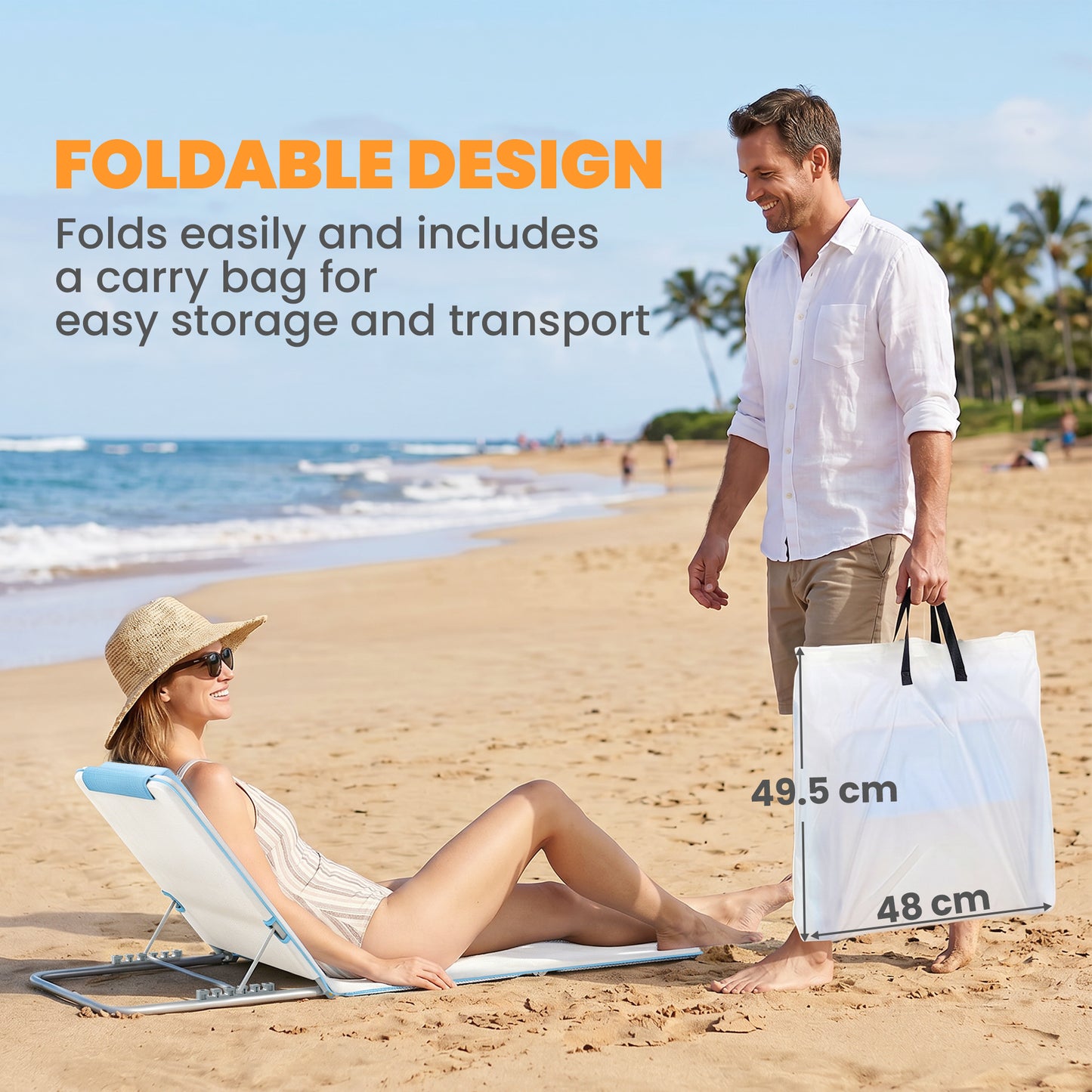 Set of 2 Foldable Garden Beach Chair Mat, Lightweight Outdoor Sun Lounger Seats with Adjustable Back, Metal Frame
