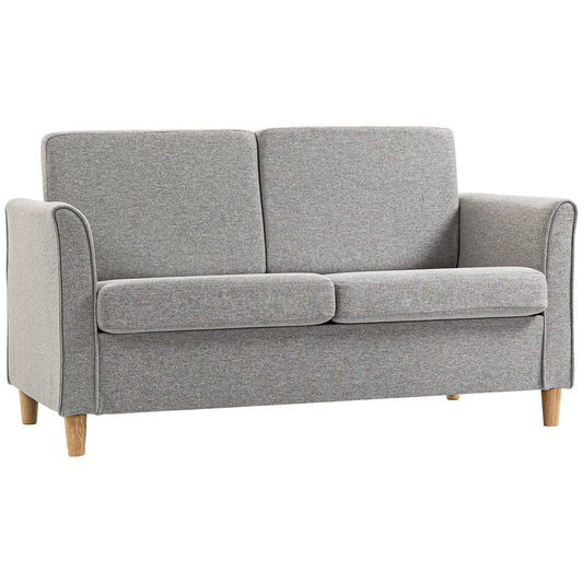 Compact Loveseat Sofa, Modern 2 Seater Sofa for Living Room with Wood Legs and Armrests, Light Grey