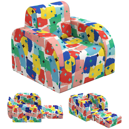 Foldable Toddler Chair Soft Snuggle Sponge Filled for Bedroom Playroom, Aged 18 Months to 3 Years - Multicoloured