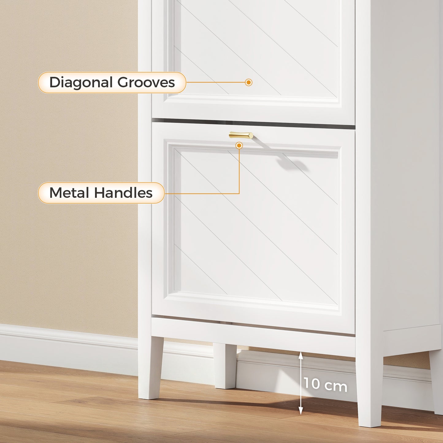 Shoe Cabinet with 3 Flip Drawers, Farmhouse Narrow Shoe Storage Cabinet with Adjustable Shelves, White