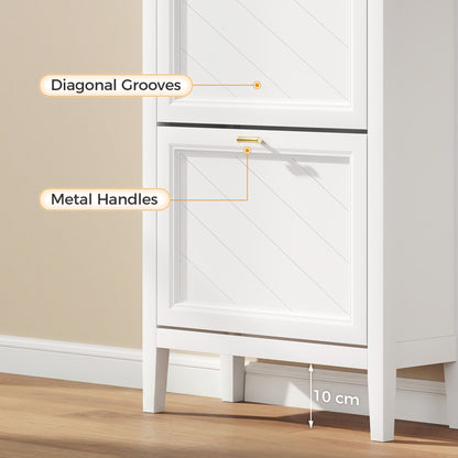 Shoe Cabinet with 3 Flip Drawers, Farmhouse Narrow Shoe Storage Cabinet with Adjustable Shelves, White
