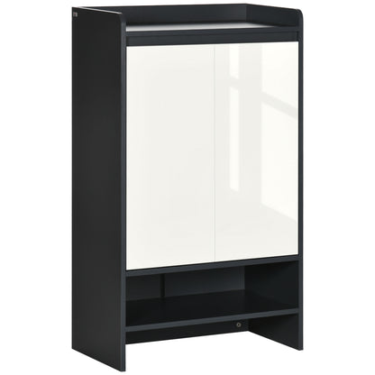 High Gloss Shoe Cabinet with White Doors and Open Shelves, Hallway Shoe Cupboard Storage Organiser for 15 Pairs of Shoes