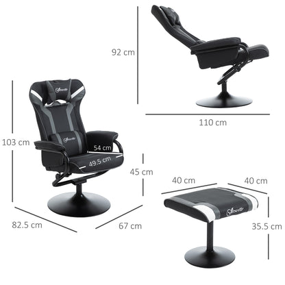 Reclining Chair and Stool Set, Recliner Chair with Headrest, Gaming Chair with Lumbar Support, Pedestal Base for Home Office