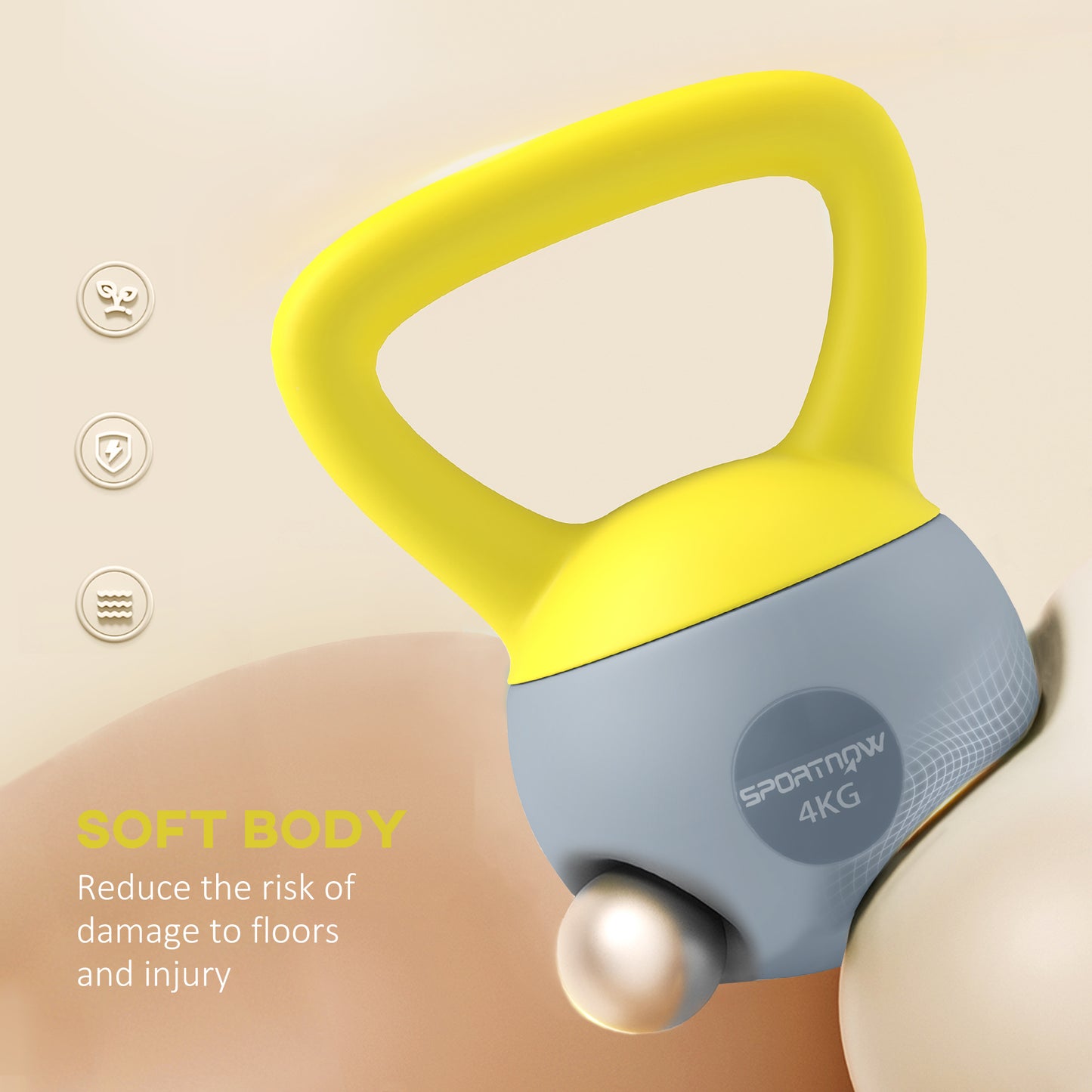 4KG Soft Kettlebell, Kettle Bell with Non-Slip Handle for Home Gym, Weight Lifting, Strength Training, Yellow/Grey