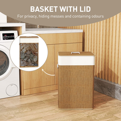 Bamboo Laundry Basket with Lid, 72L Laundry Hamper with Rope Handles