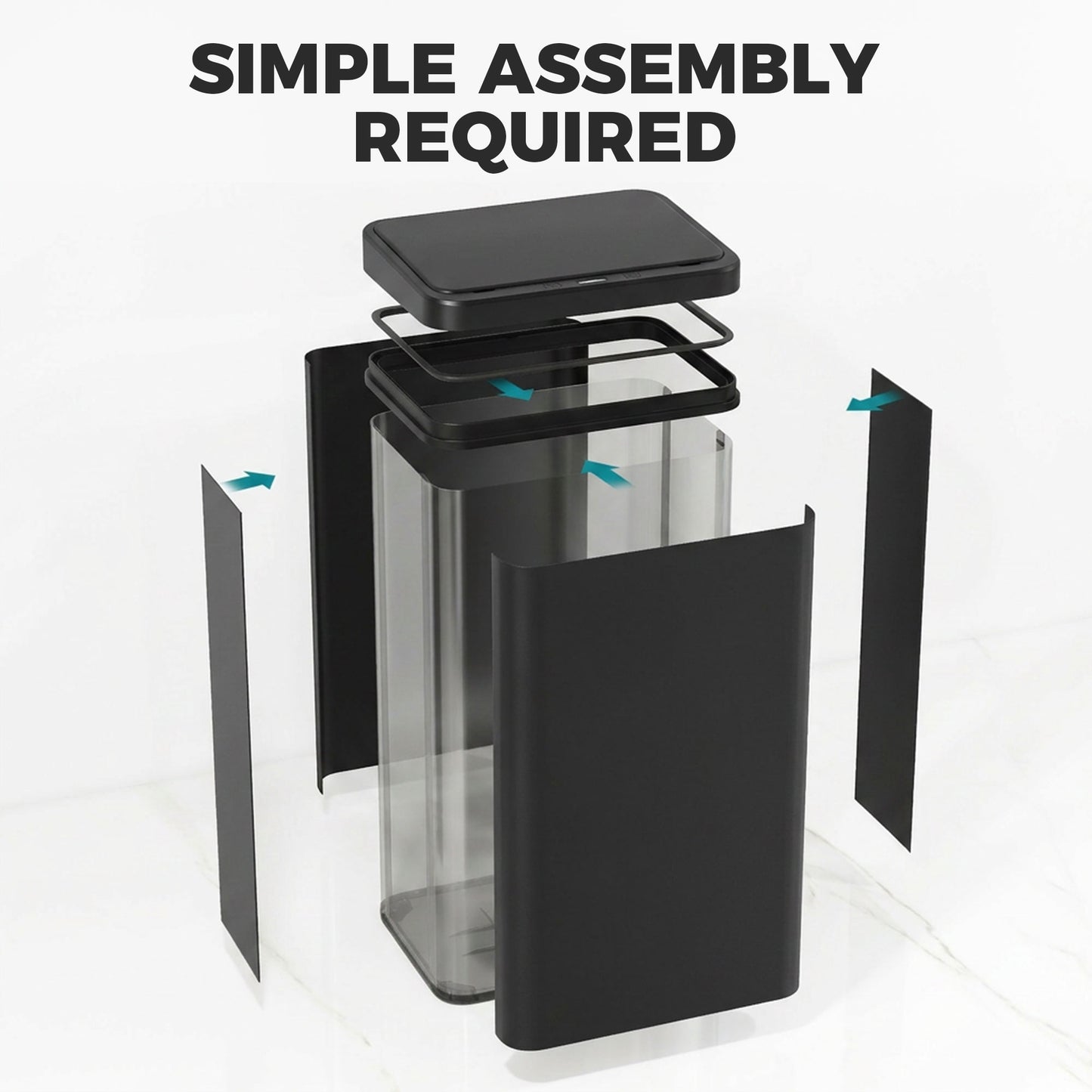 50L Sensor Bin with Soft-Close Lid, Stainless Steel Automatic Touchless Motion Sensor Kitchen Bin, Black