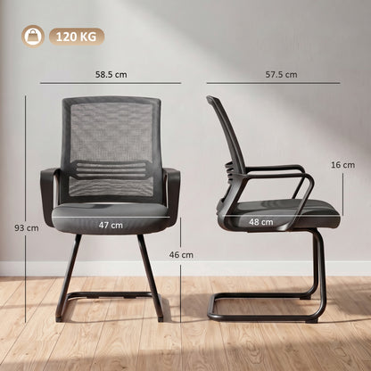 Padded Meeting Office Chair, Ergonomic Desk Chair No Wheels with Sled Base for Bedroom, Waiting, Reception, Dark Grey