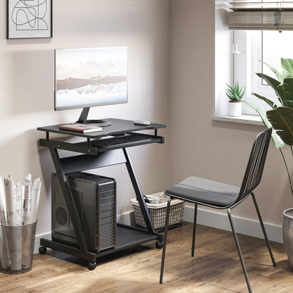 Movable Computer Desk with 4 Moving Wheels and Keyboard Tray Black