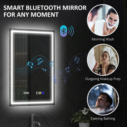 50 x 70 cm Anti-Fog LED Bathroom Mirror, with Bluetooth and Clock - Silver Tone