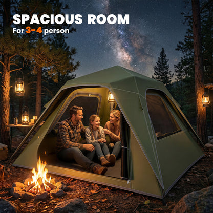 Pop Up Tent 3000mm Waterproof Camping Tents with Mesh Windows 2-3 People Green