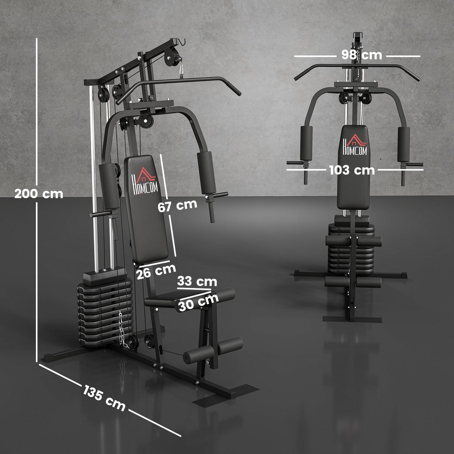 Multifunction Home Gym Machine, with 45kg Weight Stacks, for Strength Training