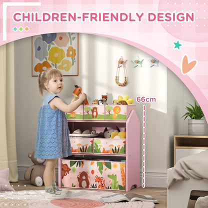 3-Tier Kids Toy Storage Unit with 6 Removable Storage Boxes, for Playroom, Bedroom, Children's Room, Nursery, Pink