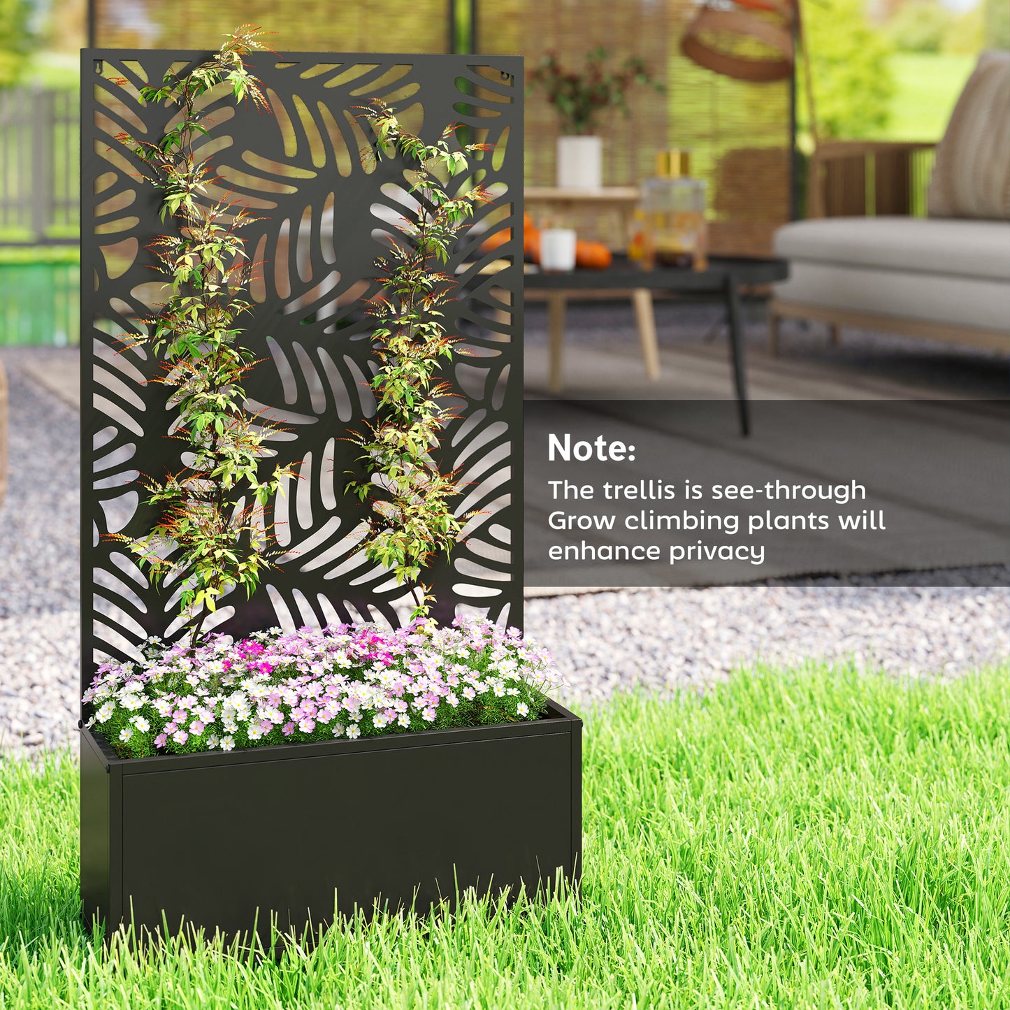 Metal Garden Bed for Garden with Trellis, Wall Mounted or Freestanding Raised Planter with Privacy Screen