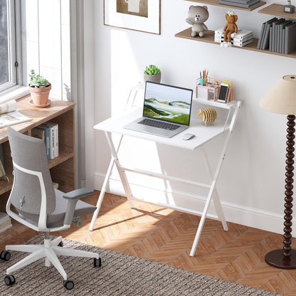 81.5 cm Folding Computer Desk with Monitor Shelf - White