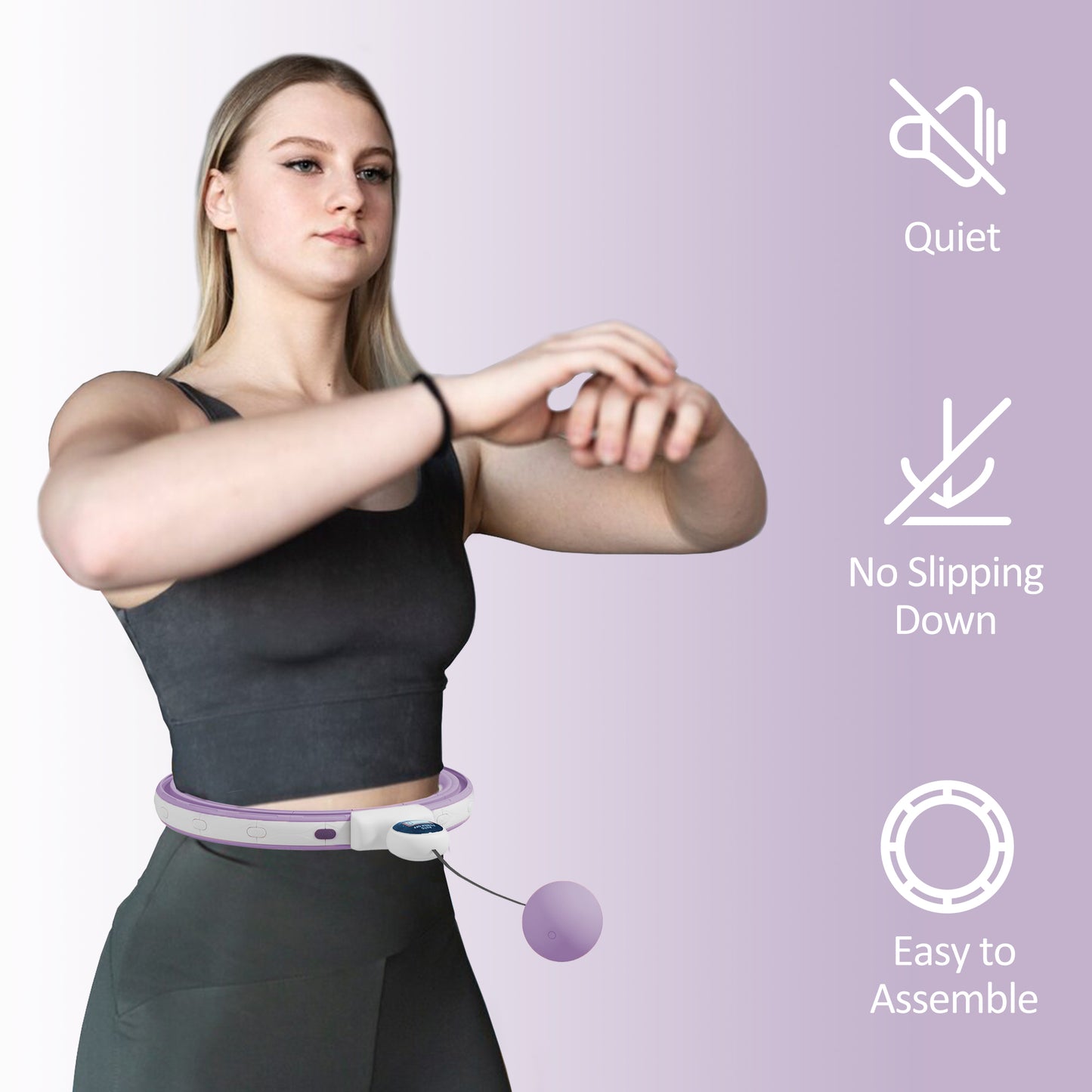 Smart Weighted Hula Hoop, Massage Hula Ring w/ 16 Detachable Knots, 360° Auto-Rotating Ball, Digital Counter, Purple