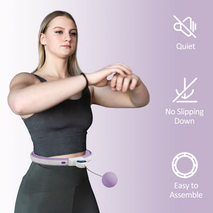 Smart Weighted Hula Hoop, Massage Hula Ring w/ 16 Detachable Knots, 360° Auto-Rotating Ball, Digital Counter, Purple