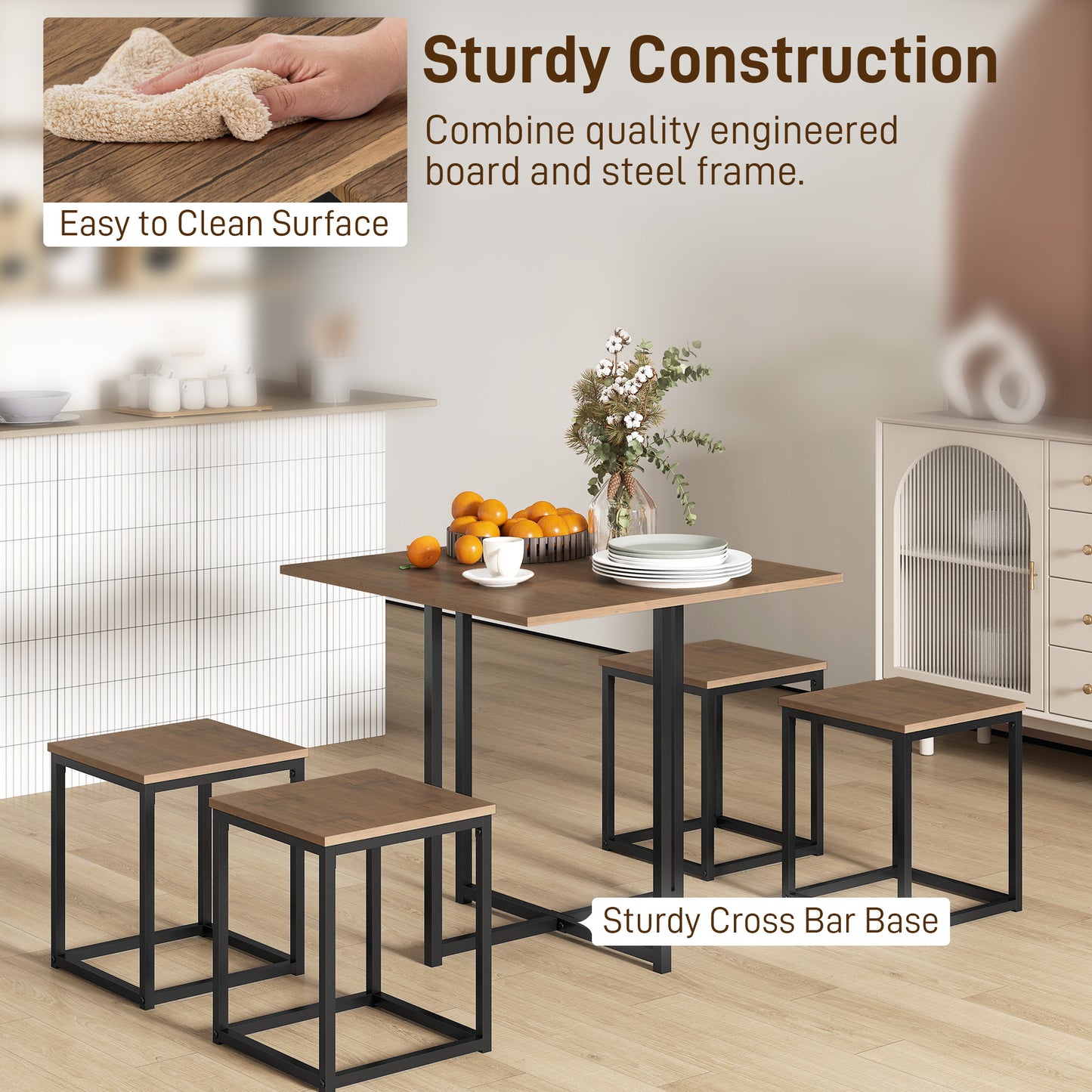 5 Piece Dining Table and Chairs Set 4, Industrial Space Saving Table and Chairs with Metal Frame