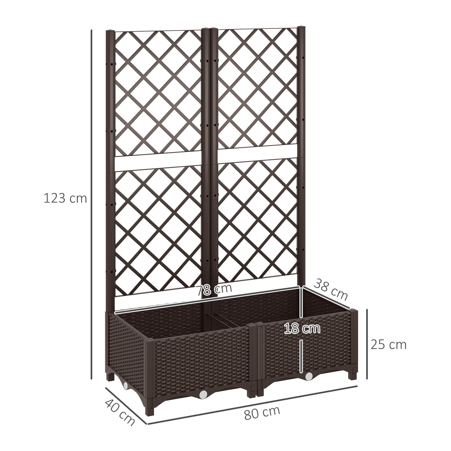 Raised Garden Bed with Trellis, Plastic Planter Box with Drainage Holes