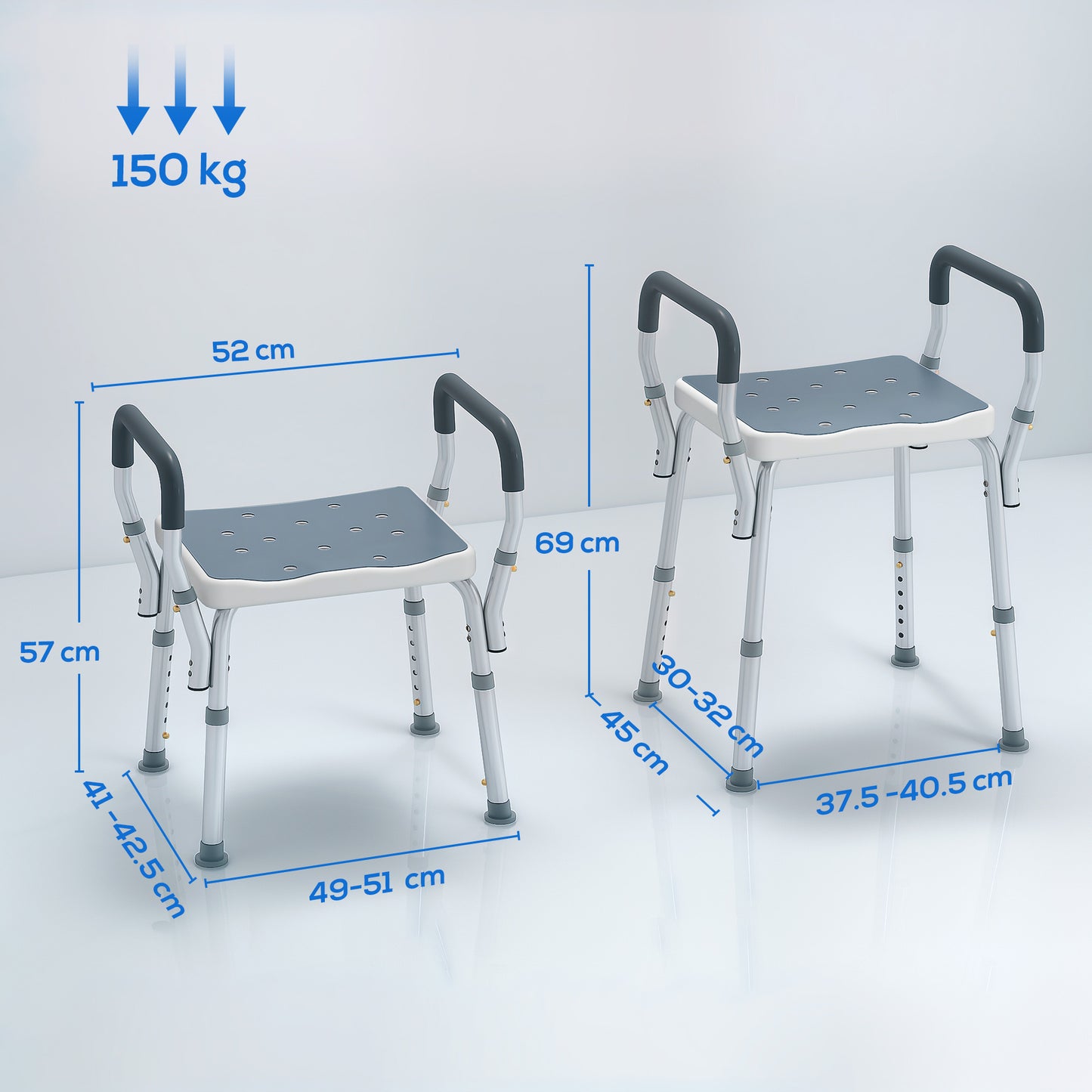 57-69cm Aluminium Frame Bath Seat - Light Blue